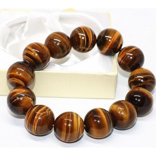 Top quality natural yellow tiger eyes stone round beads 18mm fashion women bracelet elastic jewelry free shipping 7.5inch B1682