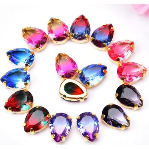 High-Quality Zircon 10*14Mm Teardrop 5Pcs/Pack Super Flash Gem 5A Diamond Gold Base Sew On Claw Rhinestones,Apparel Accessories