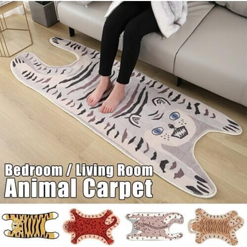 Funny Cute Tiger Printed Rug Nordic Style Plush Cartoon Leopard Tiger Printed Antiskid Floor Mat Creative Room Decor Carpet