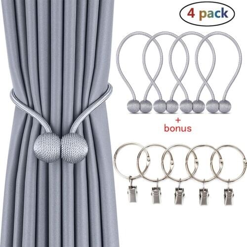 2 Pairs Curtain Buckle Magnet Ball With 5 Pcs Clips Curtain Tiebacks Tie Backs Holdbacks Buckle Clips Curtain Decor Accessories