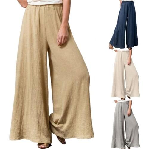 2021 Newest Summer Women Slacks Mid Rise Solid Color Wide Leg Elastic Waist Long Pants Trousers for Office Women clothes xxxl