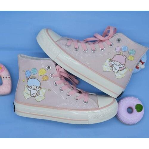 Harajuku Cartoon Womens Canvas Shoes Female Hand-painted Student Sneakers Cute Kawaii High-top Canvas Shoes Soft Sister Shoes