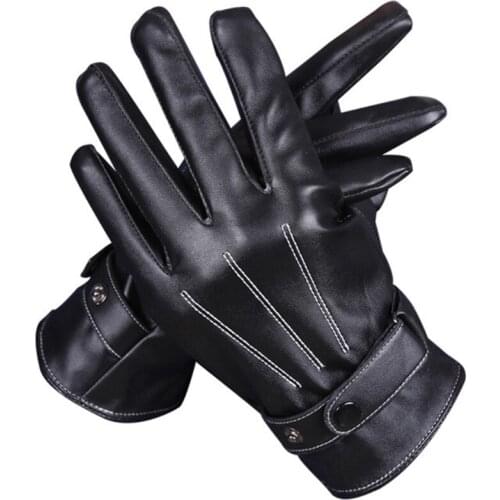 68UA Winter Warm Gloves Leather Full Finger Gloves Touchscreen Riding Driving Gloves