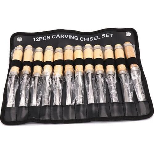 Professional 12Pcs/set Manual Wood Carving Hand Chisel Tool Set Carpenters Woodworking Carving Chisel DIY Detailed Hand Tools