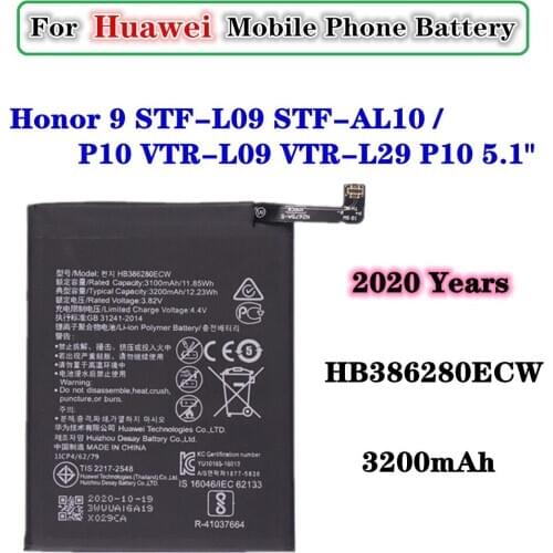 2020 For Huawei battery Honor 9 STF-L09 STF-AL10 / P10 VTR-L09 VTR-L29 P10 5.1" HB386280ECW 3200mAh battery Replacement Battery