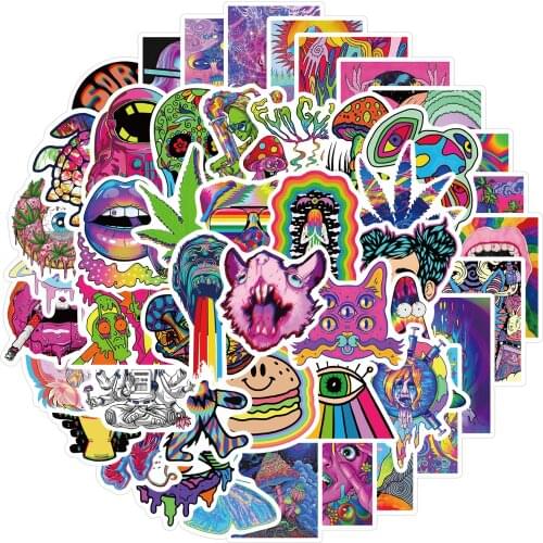 25/52PCS Cartoon Colorful Psychedelic Trippy Stickers Aesthetics Laptop Guitar Luggage Phone Graffiti Sticker Decal Kid Toy