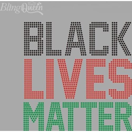 BlingQueen 25PCS/LOT Korean Rhinestones Motifs Hot Fix Rhinestone Appliques Iron On Strass Patches Black Lives Matter Design