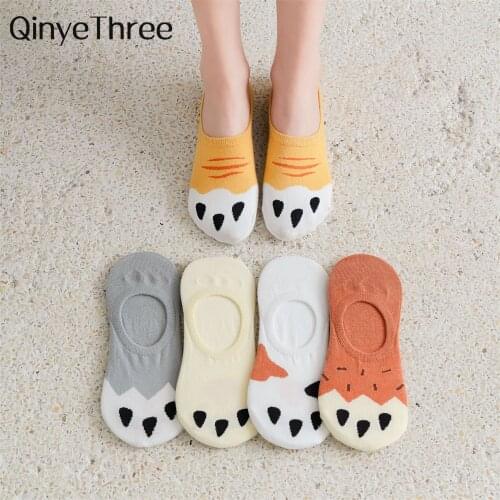 3/5 Pairs/Lot Womens Funny Cute Cartoon Animal Cat Paw Invisible Socks Girls' Kitten Claw No-Slip Short Sokken Dropship