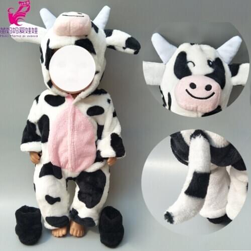 40cm doll clothes for 43 Baby doll boy clothes pants cute cartoon cow set for 17 " doll fur jumpsuit