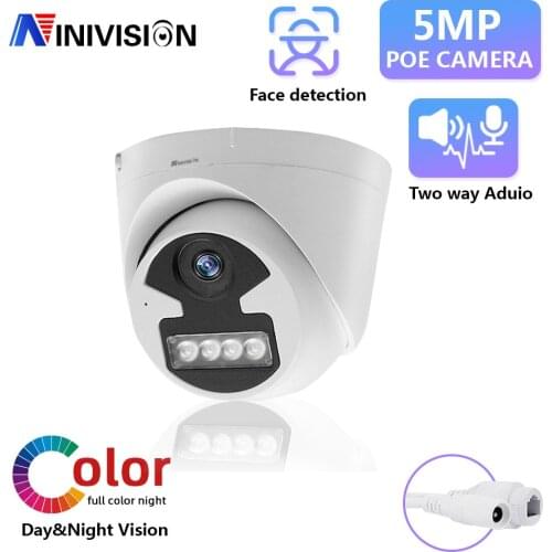 Onvif 5MP Full Color Two way Audio Camera Built-in MIC (-A) 40m LED distance 3.6mm Fixed lens Camera Dome Face Detection camera