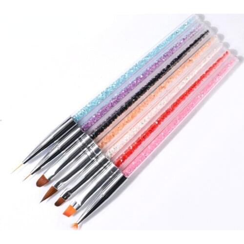 7 pcs Nail Brush UV Gel Liner Painting Pen Acrylic Drawing Brush for Nails Gradient Rhinestone Handle Nail Art Tool