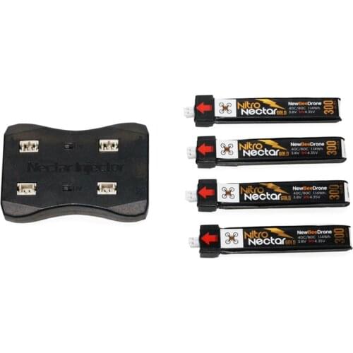 NewBeeDrone Nitro Nectar Gold 1S HV 3.8V LiPo Battery 250mah 300mAh Injector Smart Charger 4in1 Charging Unit PH2.0 Plug