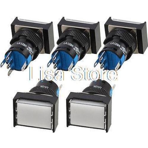 White Light 1NO 1NC Latching Rectangle Push Button Switch DC 12V