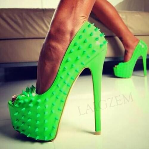 BERZIMER Women Platform Pumps Studded Peep Toe High Heeled Sandals Shoes Woman Party Ladies Scarpe Donna Size 43 44 47 50 52