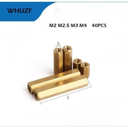 Free shipping 40pcs Hex Female to Female M2 M2.5 M3 M4 brass standoff spacer Hexagonal Stud Spacer Hollow Pillars