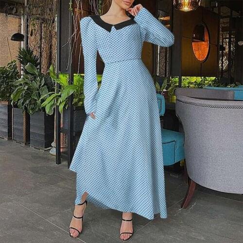 Bohemian Womens Printed Dress 2021 ZANZEA Spring Polka Dots Long Sleeve Maxi Dresses Casual Lapel A-line Oversized Party Robe
