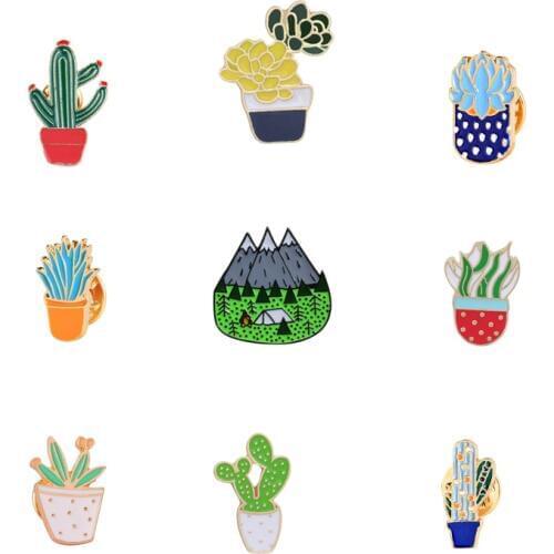 Cute Plant Pot Cactus Enamel Pins Succulents Green Plant Brooch For Women Girl Denim Lapel Pins Jewelry Metal Hat Badges Gifts