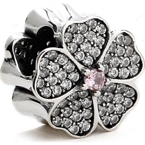 925 Sterling Silver Sparkling Poetic Blooms with Pink&Clear CZ Beads Fit Charms DIY Bracelets Fashion Jewelry Gift