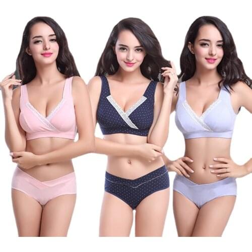 Maternity&Nursing Bra + Knickers Set Cotton Pregnancy Women Underwear Breast Feeding Pregnant Mother Clothes Wire Free Bra