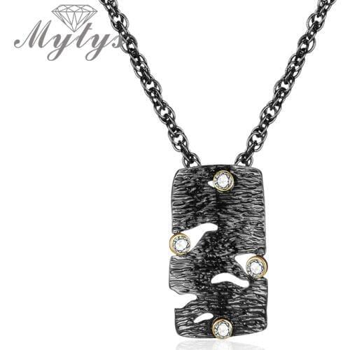 Mytys Two Style Antique Necklace Black Color Geometric Square Tree Bark Hollow Desig Pendant Necklace Retro Fashion CN543 CN544
