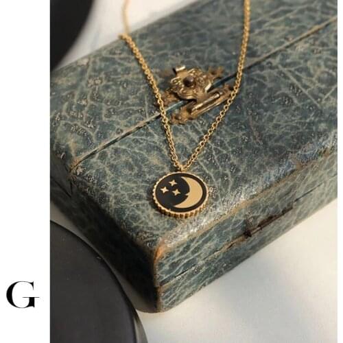 GHIDBK Ins Dainty Moon & Star Coin Charms Pendants Chokers in Stainless Statement Steel Street Necklaces Simple Fashion Collars