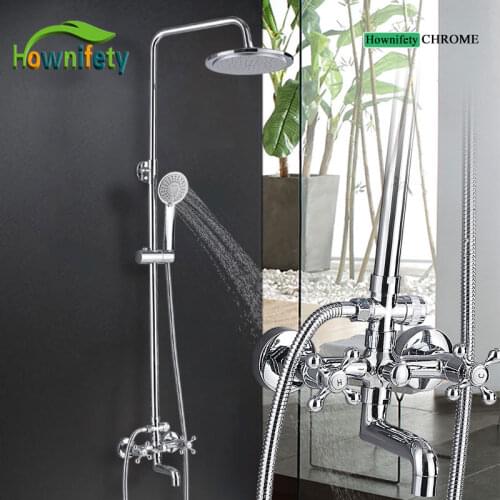 Chrome Newest Shower Set Rain Shower Head ABS Plastic Adjustable Height Bathroom Shower Systems Hot Cold Mixer Brass Faucet