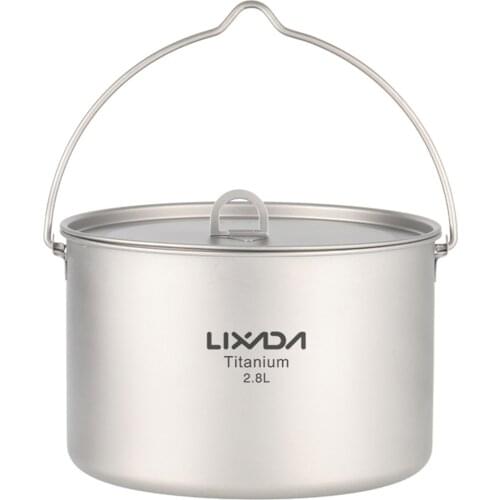 Lixada Outdoor Tableware 2.8L Titanium Pot Ultralight Portable Hanging Pot with Lid Camping Hiking Picnic Backpacking Trekking