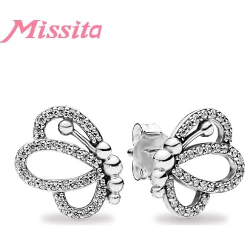 MISSITA New Fashion Butterfly Dream Exquisite Stud Earrings for Women Silver Color Jewelry Wedding Anniversary Gift