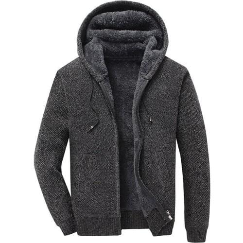 Men Sweater Fleece Cardigan Winter Jacket Mens Slim Sweaters Winter Hooded Sweater Thick Warm Coat 2021 Mens Clothing Y145