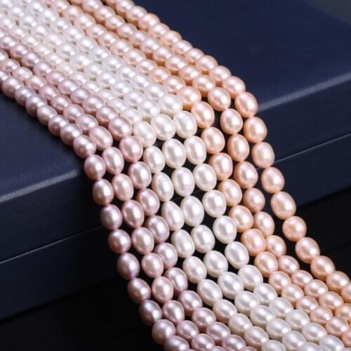 Natural Freshwater Cultured Pearls Beads Rice Shape 100% Natural Pearls for Jewelry Making DIY Strand 13 Inches Size 7-7.5mm