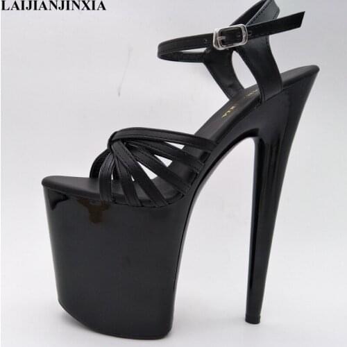 LAIJIANJINXIA 2019 New 17cm High Heels Sandals Ankle Strap Summer Open Toe Fashion Designer Womens Shoes 7Cm Platform Sandals