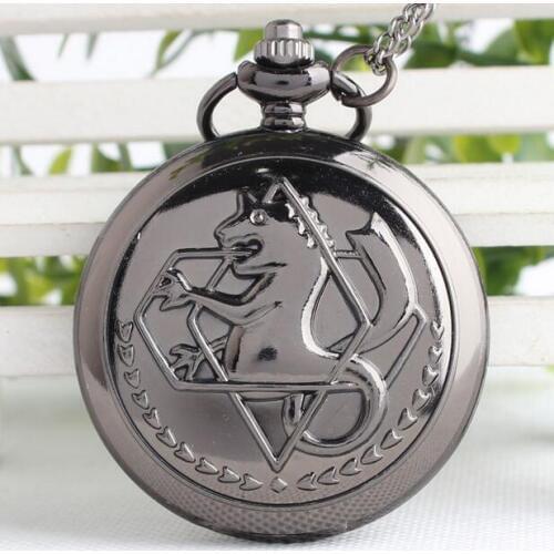 New Dark Tone Fullmental Alchemist Pocket Watch Cosplay Edward Elric With Chain Anime Boys Gift PP584