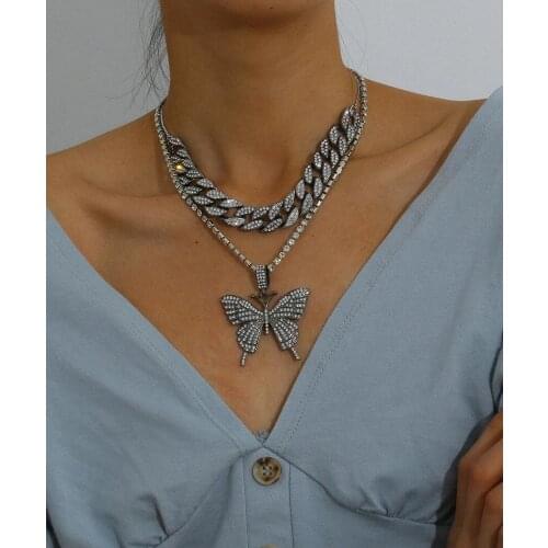 Bohemian Butterfly Pendant Necklace for Women Girl Crystal Chain Choker Necklace Vintage Gold Color Collar Party Jewelry