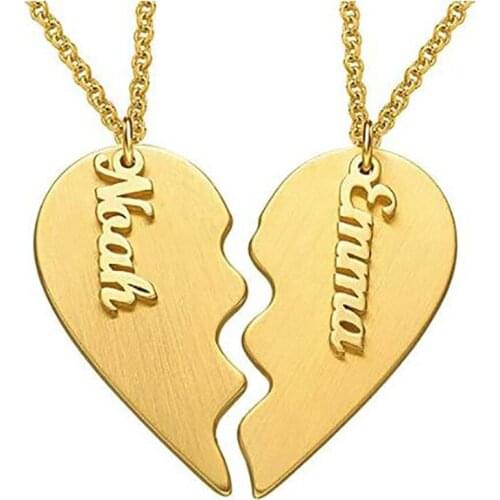 Heart Couple Necklaces Custom Name Engraving Nameplate Necklace Stainless Steel Jewelry Love Gifts for Friendship Sisters