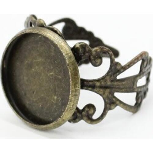 50pcs/lot Finger Ring Round Antique Bronze Cameo/Glass/Cabochon Frame bezel Setting(Fits 14mm Dia) 17x23mm (K00561)