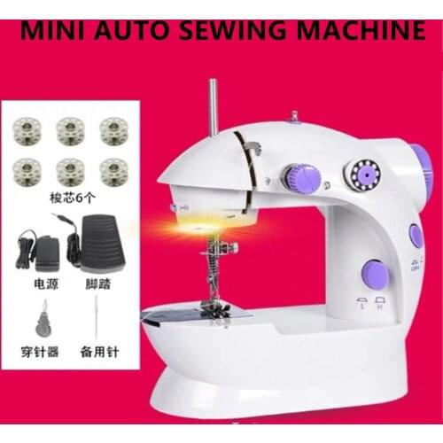 Portable Mini Sewing Machine Kit Electric Double Thread Sew Machine with Light Home Tabletop Automatic Crafting Mending Tools
