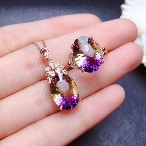 Luxury Oval Ring Colorful Cubic Zircon Rose Gold Necklace Small Flower Pendant Womens Wedding Cocktail Party Fashion Jewelry