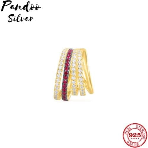 Fashion Charm Silver Original 1:1 Copy,Single Gold Sterling Silver White & Burgundy Five Hoop Luxury Earring Jewelry Gift