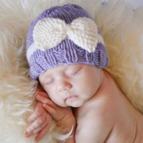 Newborn Hat Baby Boy And Girl Knitting Wool Hat Baby Spell Color Bow Hat Winter Warm Hat Knit Beanies