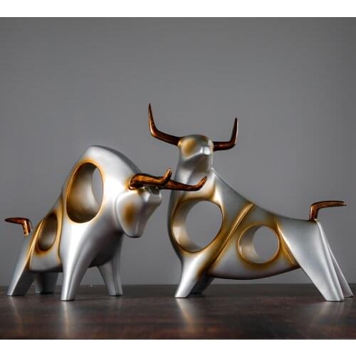 Cattle Statue Ox Home Decor Living Room Bull Sculpture Wine TV Cabinet Ornament Crafts Abstract Animal Figurine