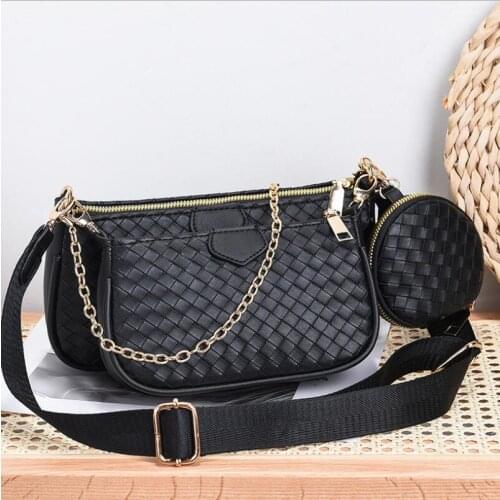 Three-In-One Mahjong Bags Three-Piece Suit Female Bag Fashion Wide Shoulder Strap Crossbody Bags Woven Shoulder Bags With Purses