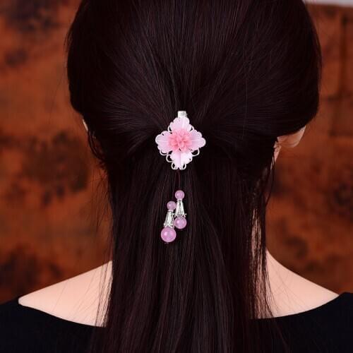 Fresh Elegant Girlish Heart Pink Coloured Glaze Hairpins Glittering And Translucent Crystal Beads Pendant Hair Jewelry