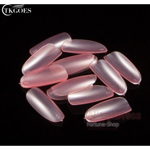 TKGOES NEW 500pcs/pack Oval French Full Nail Tips Pearl Pink Color False Acrylic Nails UV Gel Nail Art Tips Tools