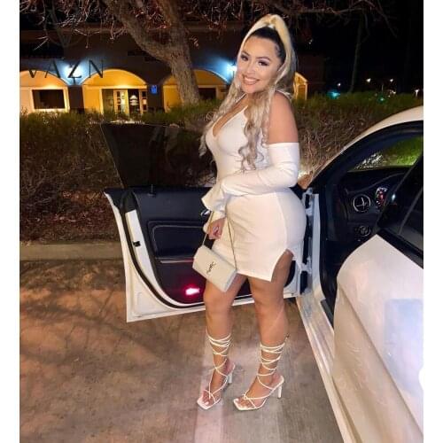 VAZN 2020 New Arrival Formal Full Sleeve Bandage Bodycon Sexy Club Casual Party Dress Shinny Women High Waist Mini Dress