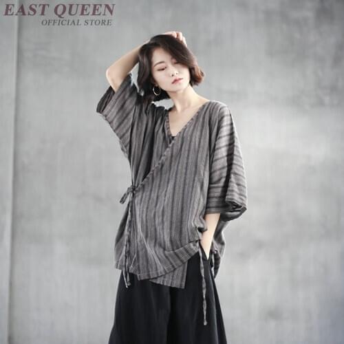 Japanese streetwear striped linen blouse kimonos woman 2019 female ladies elegant japanese kimono yukata FF1061