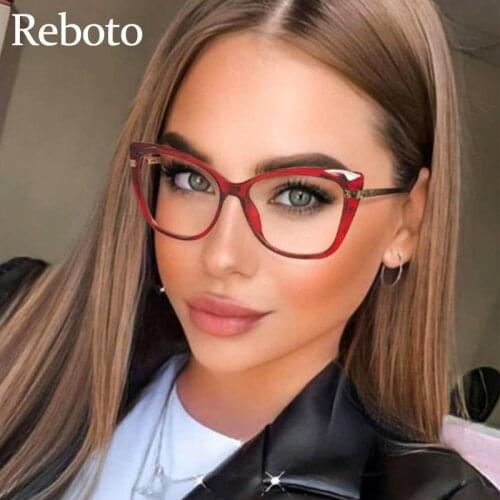 Red Clear Womens Glasses Women 2021 Fashion Square Crystal Metal Spectacle Frame Cat Eye Anti Blue Light Computer Glasses Frame
