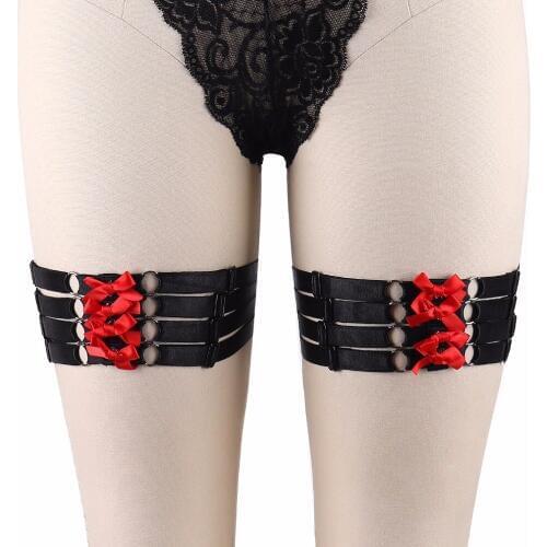 Red Ribbon Body Harness Belt Sexy Leg Garters Set Harajuku Goth Body Cage Harness Women Fetish Wear Sock Garters Bondage P0135