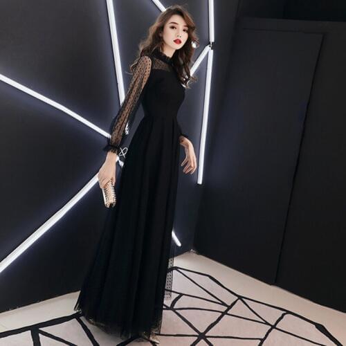 Black evening dress skirt female new style queen long elegant temperament ladies banquet host annual meeting evening dress skirt