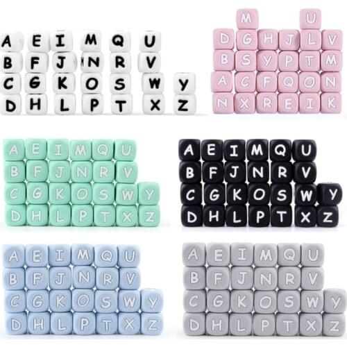 100/300/500/pcs 12mm Silicone Beads English Alphabet DIY Personalized Molar Toy BPA FREE Baby Teether Pacifier Chain Accessories