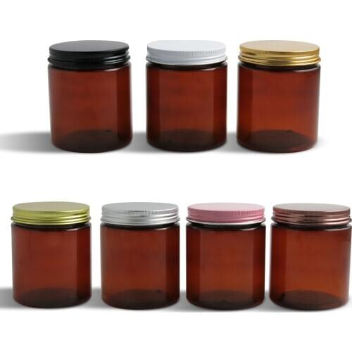 250g Larger Empty Amber Cream Cosmetic Jar 250cc 8.3oz Brown PET Conatiner Make Up Tools Aluminum Lid With PE Pad 20pcs